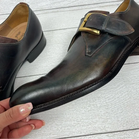 CALZOLERIA HARRIS x BARNEY'S NEW YORK Brown Iridescent Monk Strap Loafers Sz 8.5